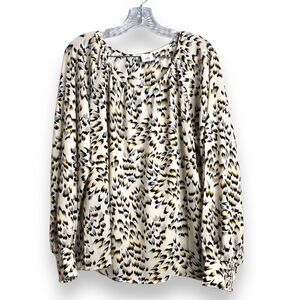 Cabi Round Trip Blouse Safari Print 4335 Cream Black Gold Women Large